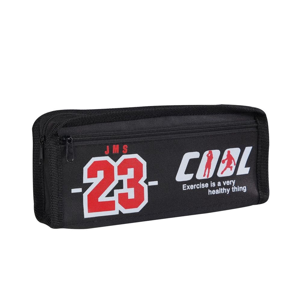 Estojo para lápis de basquete, tecido Oxford de grande capacidade, preto