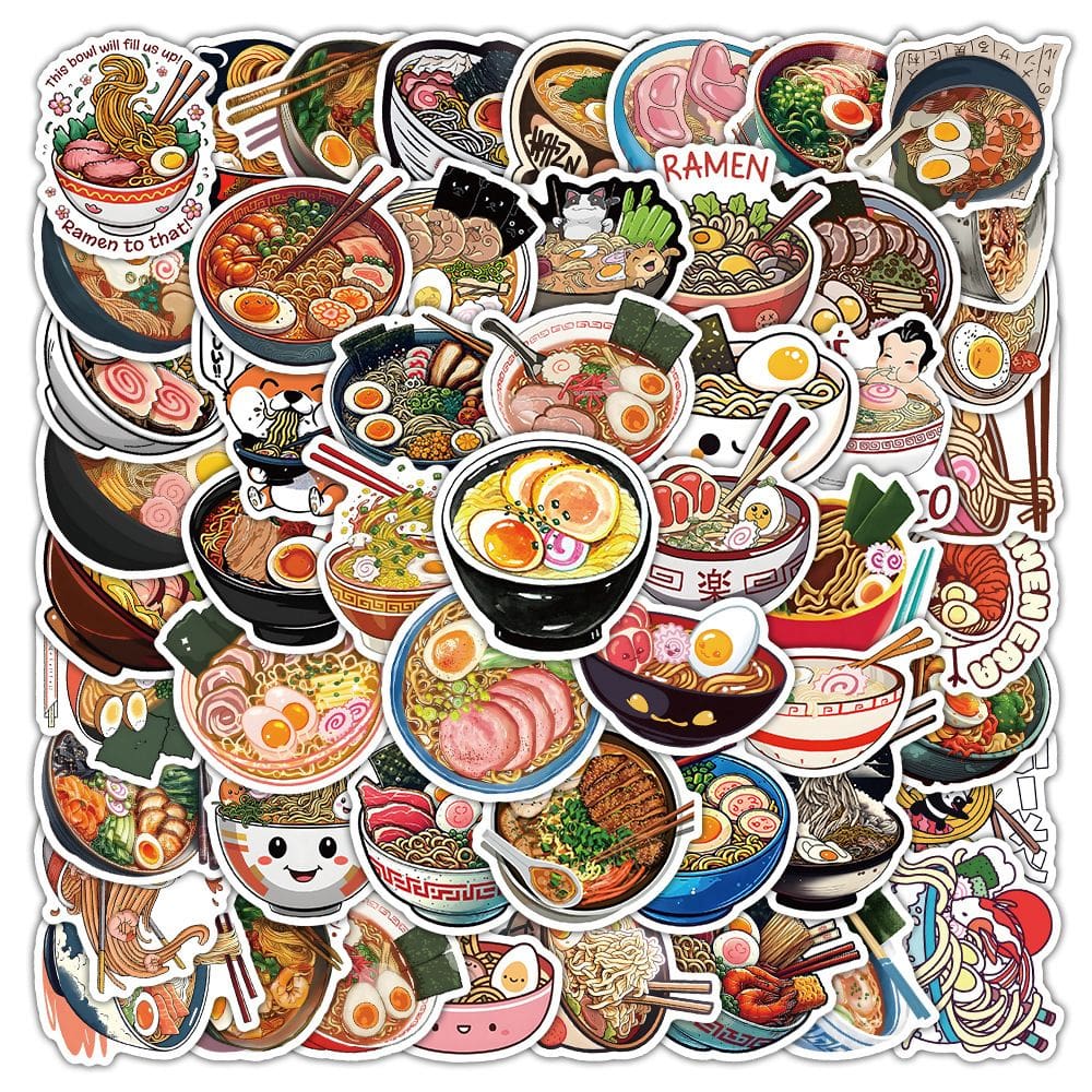 Adesivos Kawaii Ramen Sushi, 50 unidades, impermeáveis para laptop