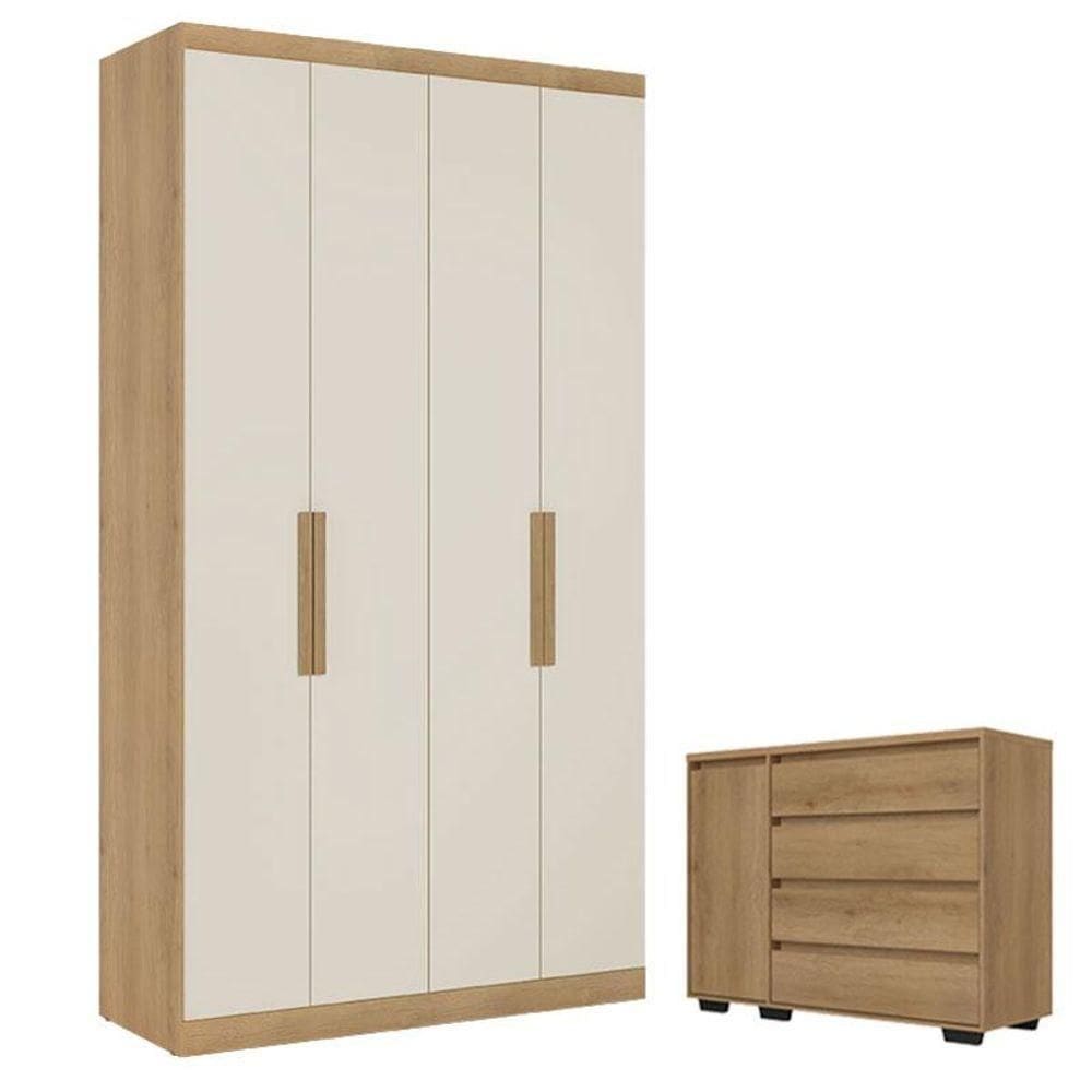 Guarda Roupa Soleiro Milan 4 Portas Capuccino Off White E Cômoda Com Porta Aurora Capuccino- Thb