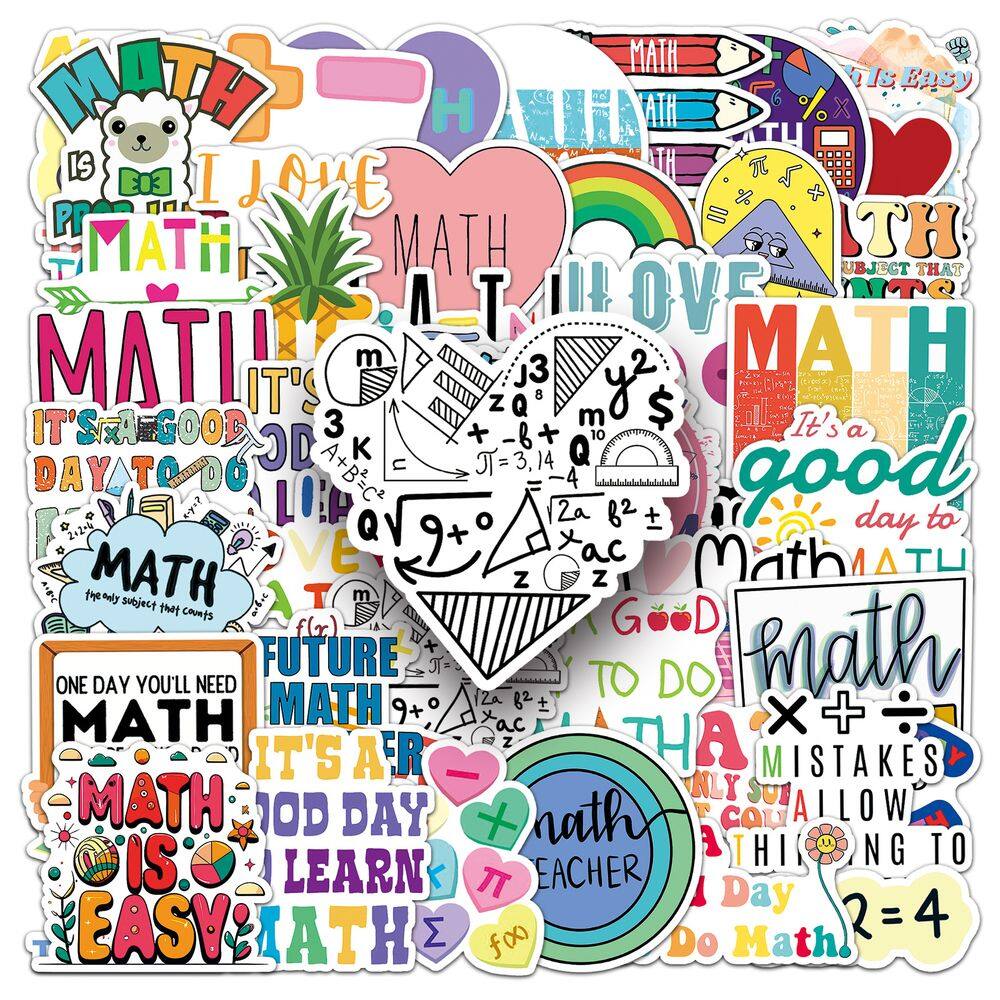 Adesivos com tema matemático, 50 peças, impermeáveis e duráveis para bricolage