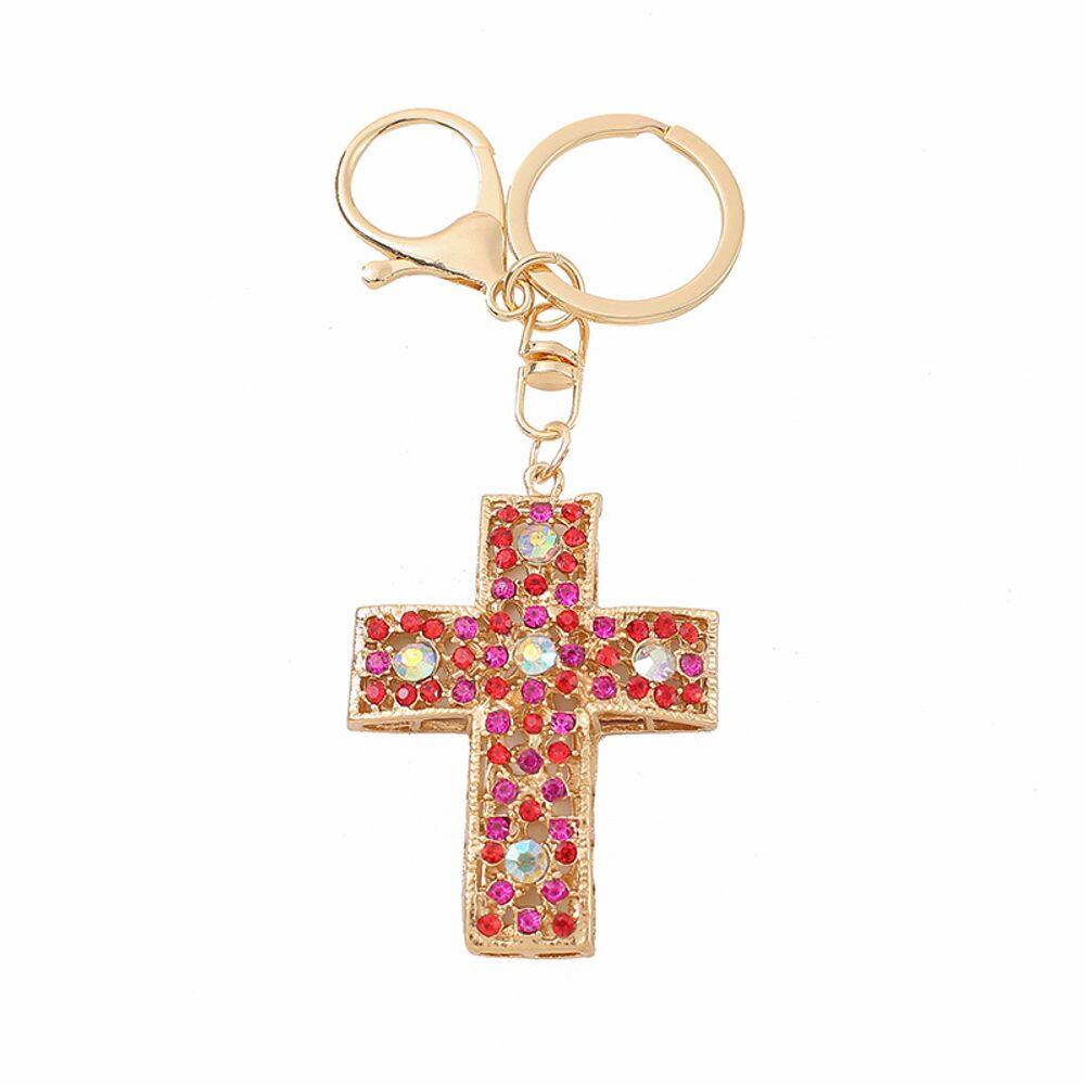 Chaveiro de strass em liga cintilante vermelha e rosa