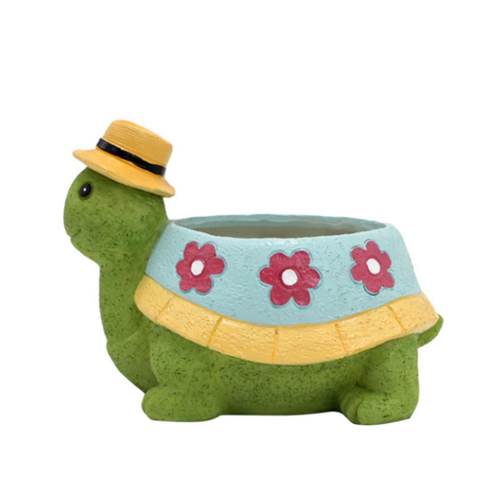 Vaso de flores, desenho animado, resina de tartaruga, decoração de vaso de plantas, 11 cm