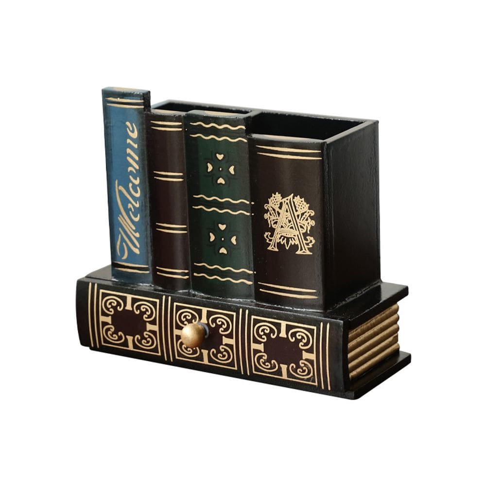 Porta-canetas Porta-lápis Estilo Livro Vintage MDF de madeira