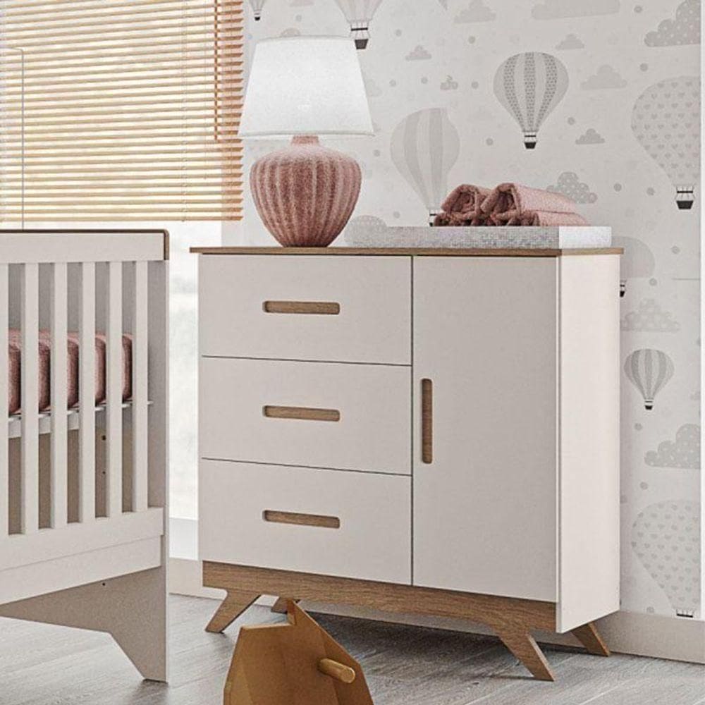 Cômoda Infantil Ambiente Retrô Maya Off White Carvalho - Carolina