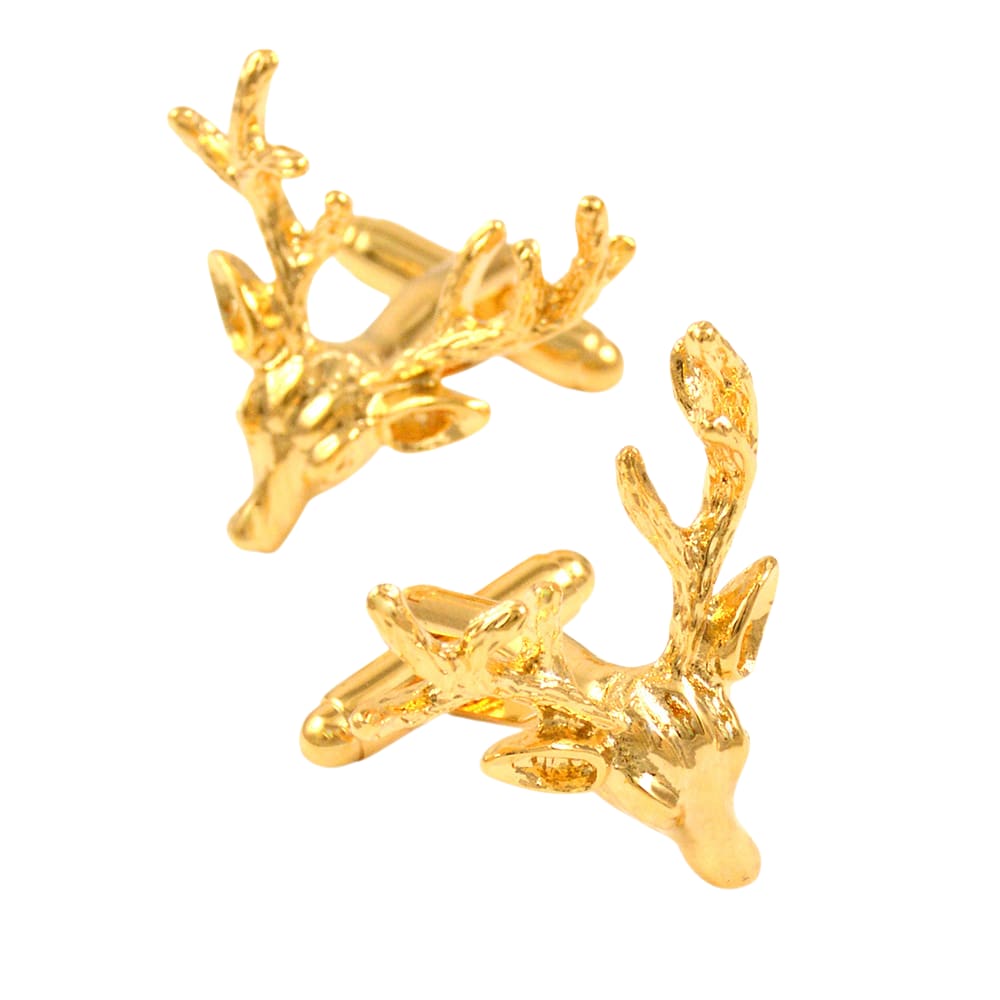Cabeça de rena banhada a ouro Cufflinks para homens