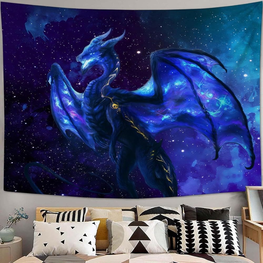 Tapeçaria para pendurar na parede Galaxy Dragon Fantasy Blue 150x130cm