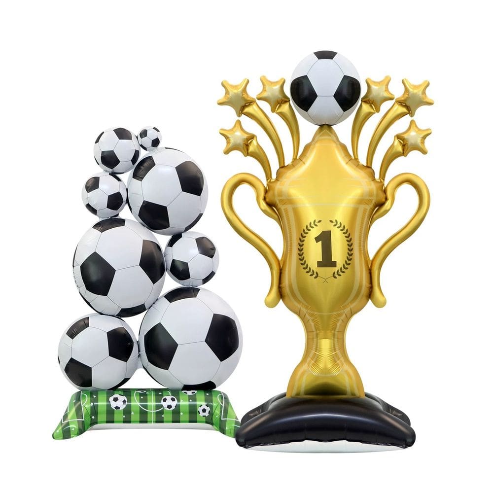 Conjunto de balões, troféu de futebol e tema de bola de futebol x2