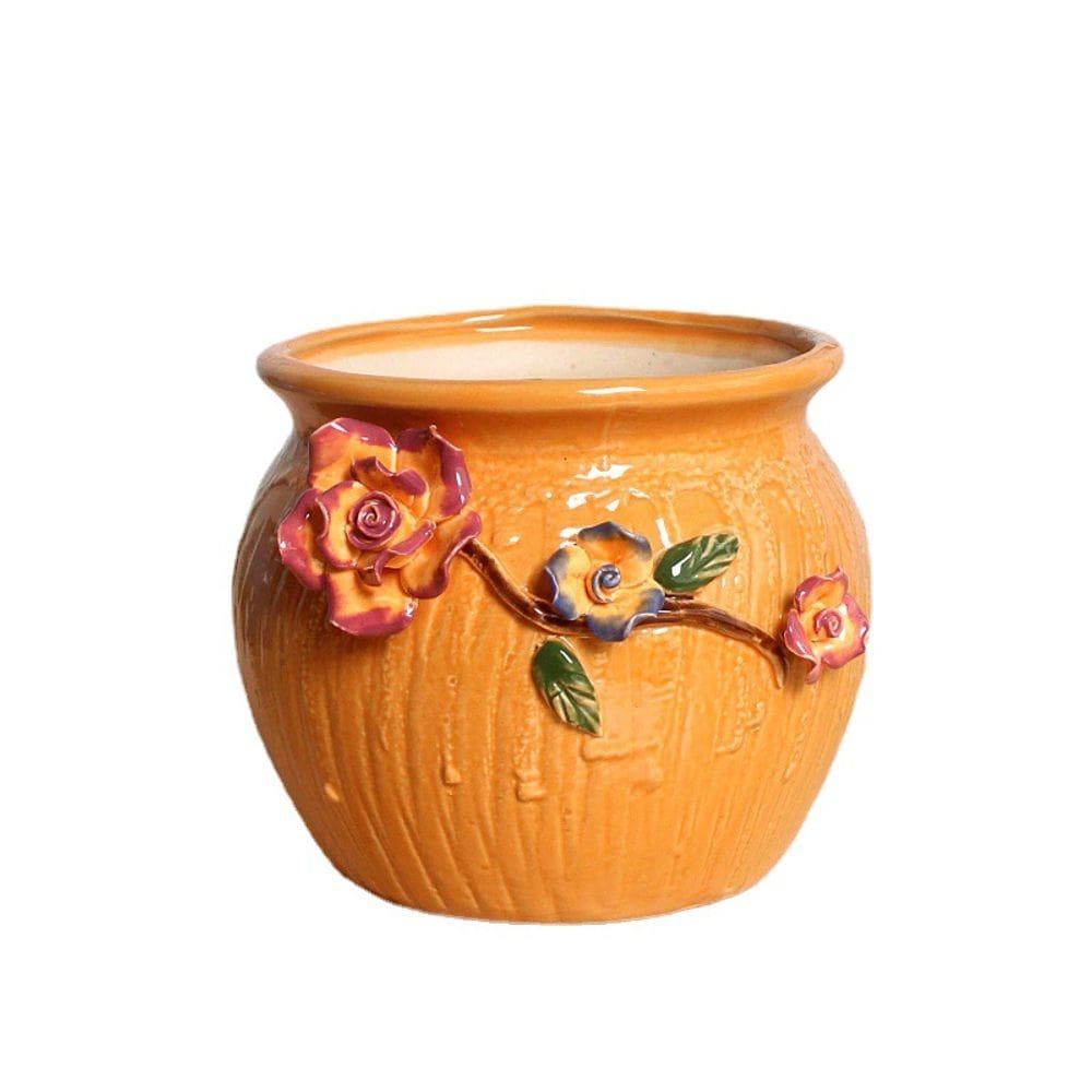 Vaso de flores de cerâmica grande com design de rosa em relevo 3D 15,8 x 15,8 x 14 cm