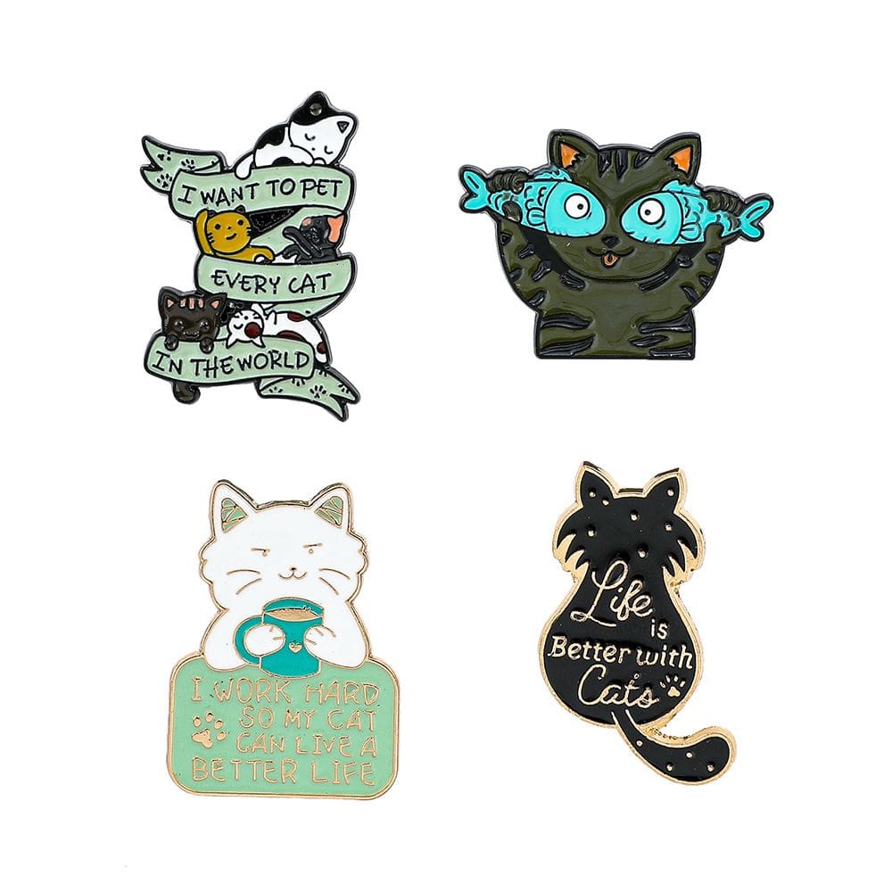 Conjunto de broches, linda blusa de desenho animado para gatos, alfinete de lapela x4