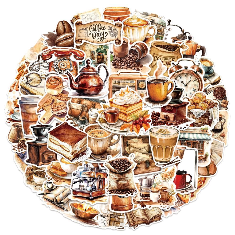 Adesivos Vintage Coffee Shop, 50 peças de vinil impermeável