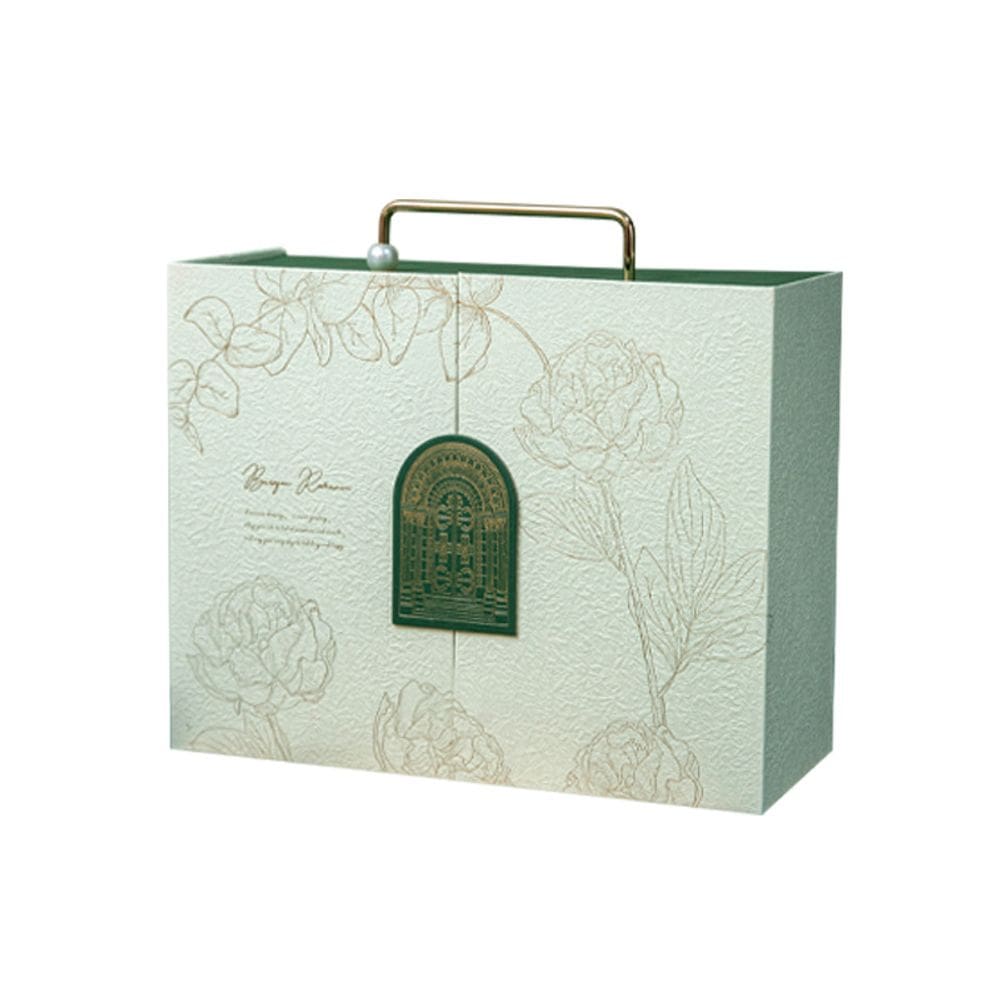 Caixa de presente de papel verde de luxo 18x6,5x12cm com alça 400g