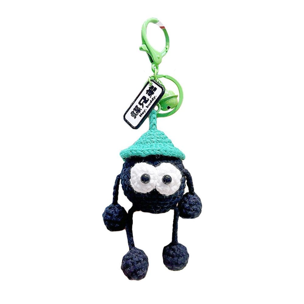 Chaveiro feito à mão em crochê, carvão, liga de zinco e poliéster