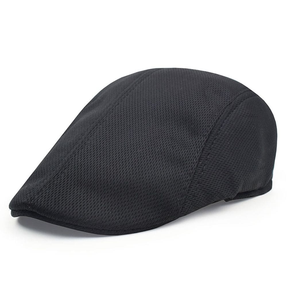 Tecido de malha com boné plano Gatsby Newsboy Hat para homens preto