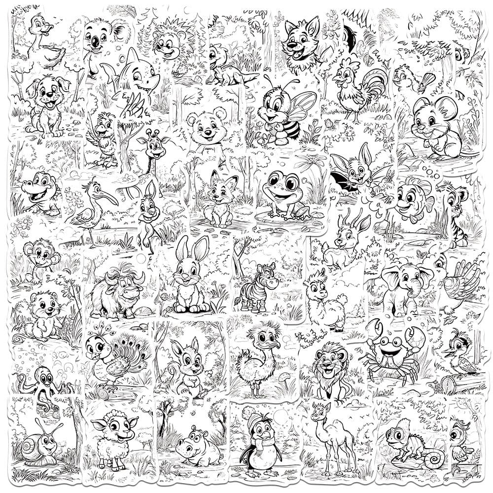 Conjunto de adesivos desenhados à mão Cat Meme Funny Cartoon Cats 50 unidades