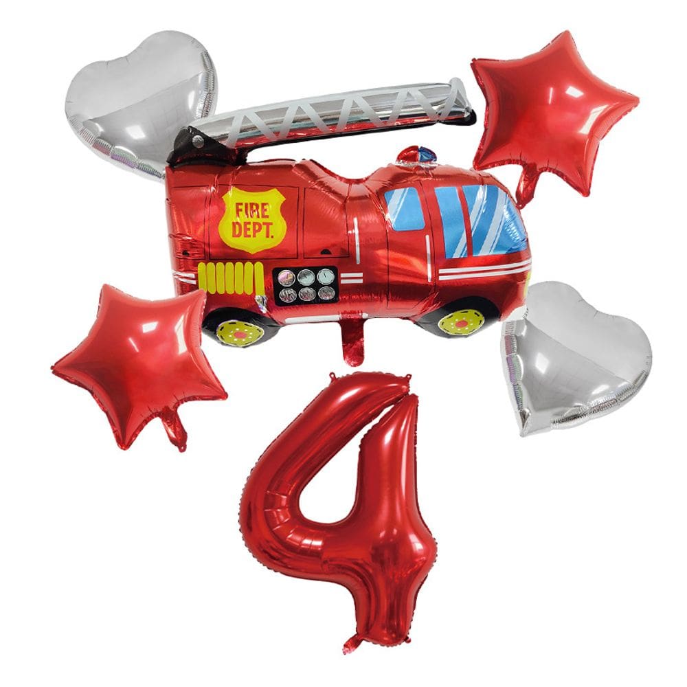 Conjunto de balões: tema de caminhão de bombeiros, festa de 4º aniversário x6