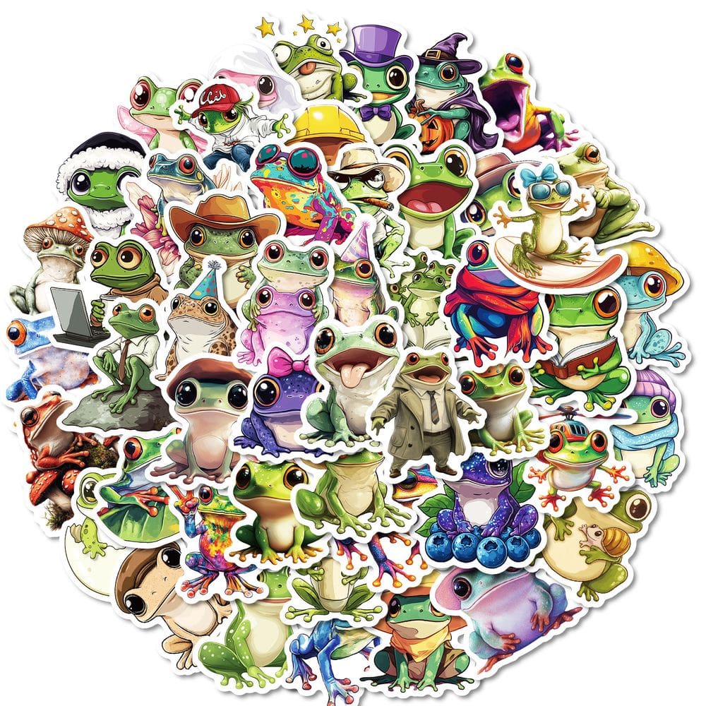 Pacote de adesivos Cartoon Frog, 50 unidades de decalques de vinil impermeáveis