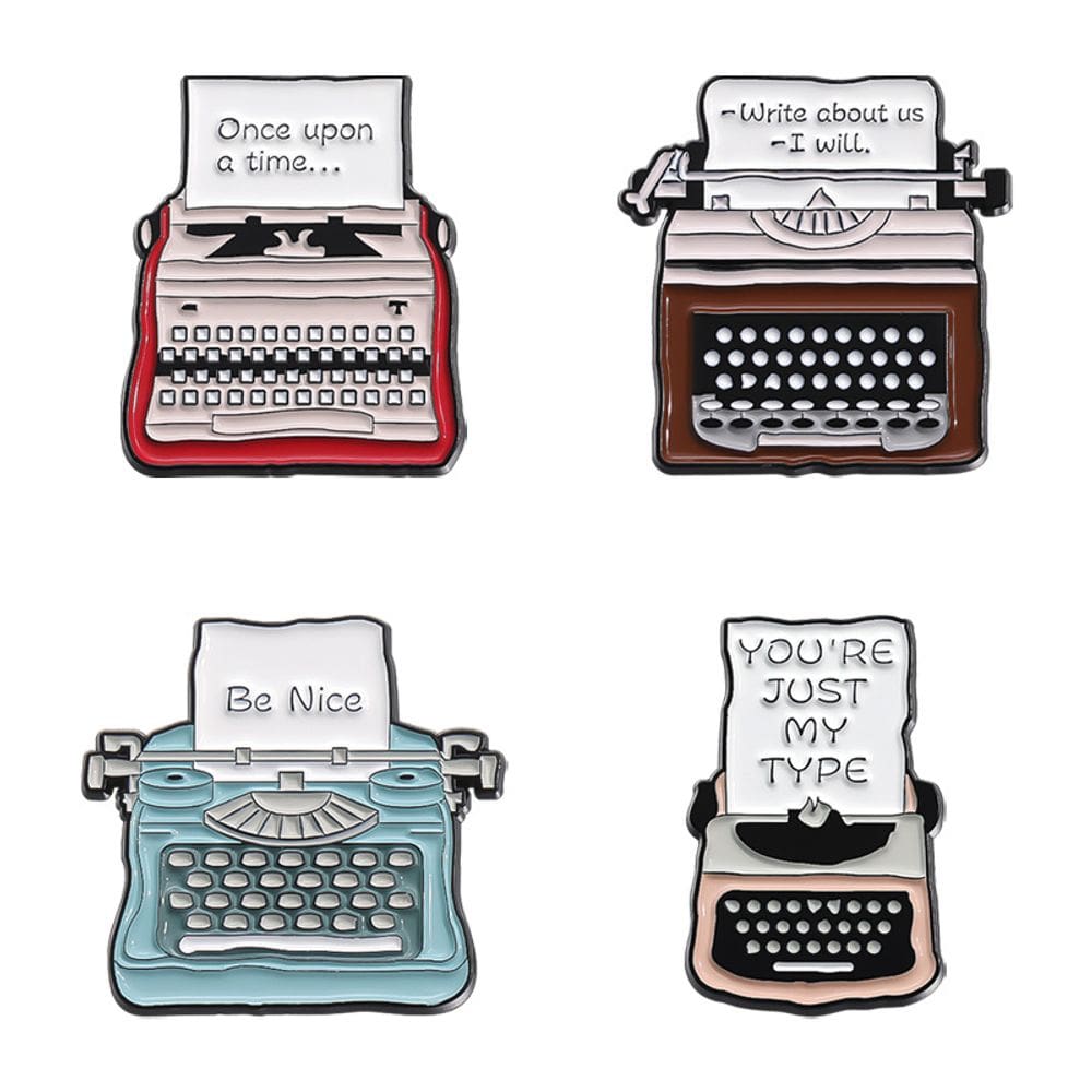 Conjunto de broches, máquina de escrever vintage, esmalte retrô, lapela P