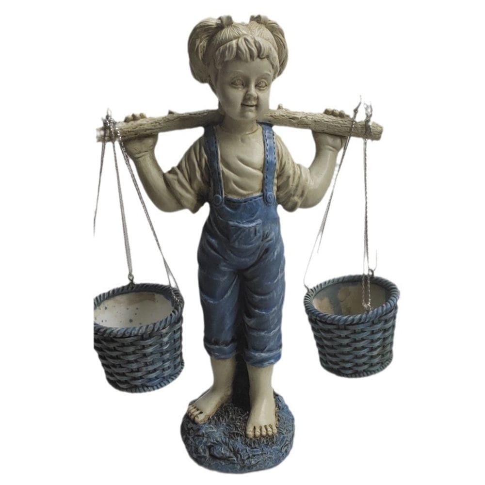 Vaso de resina para plantas em vaso de flores Cartoon Girl com cesta dupla