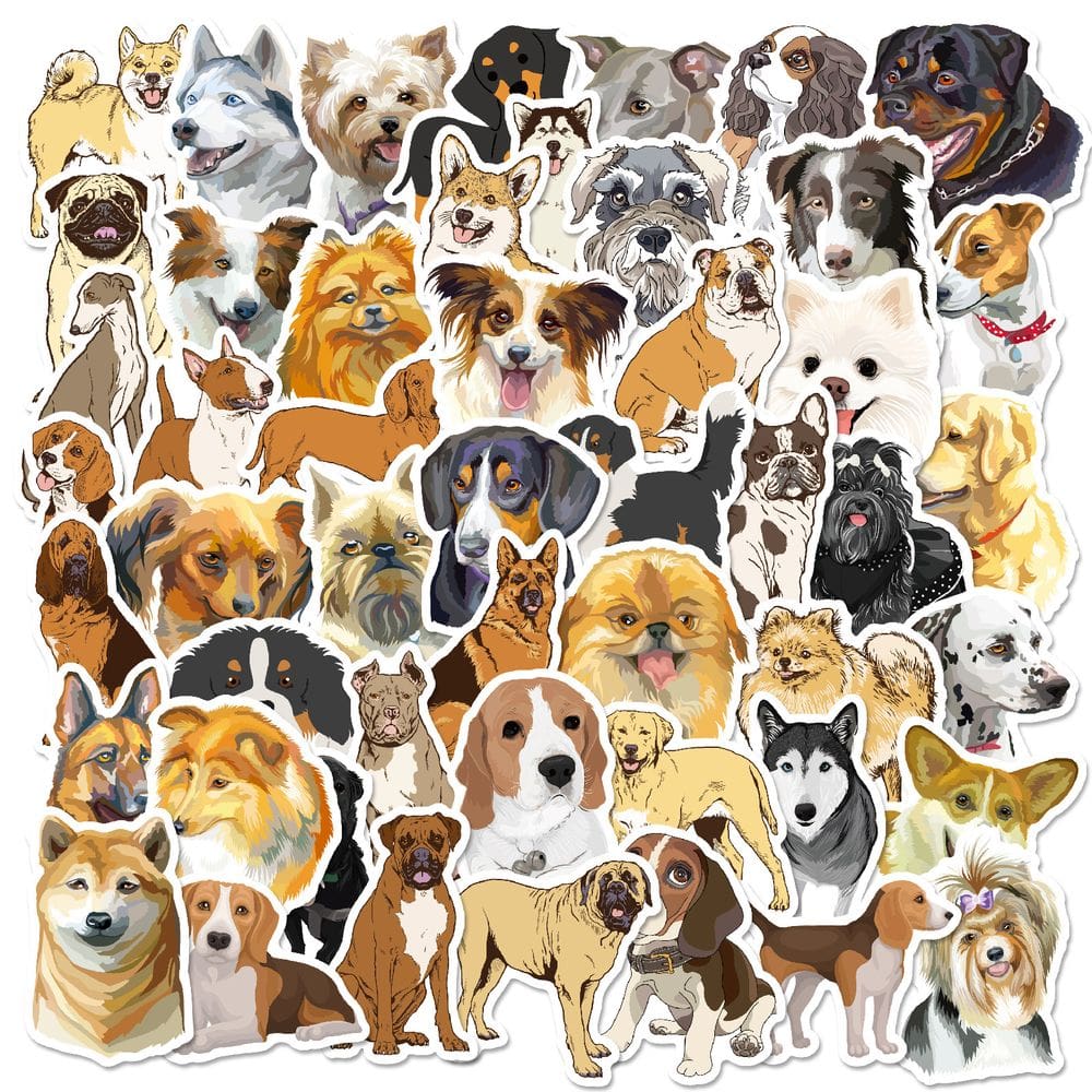 Pacote de adesivos Cute Dog 50 unidades de desenhos animados para animais de estimação à prova d`água