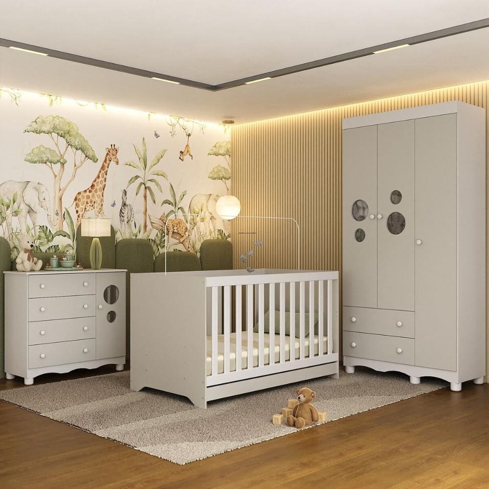 Quarto de Bebê Completo com Berço Americano 3 em 1 Suspiro Multimóveis MP4624