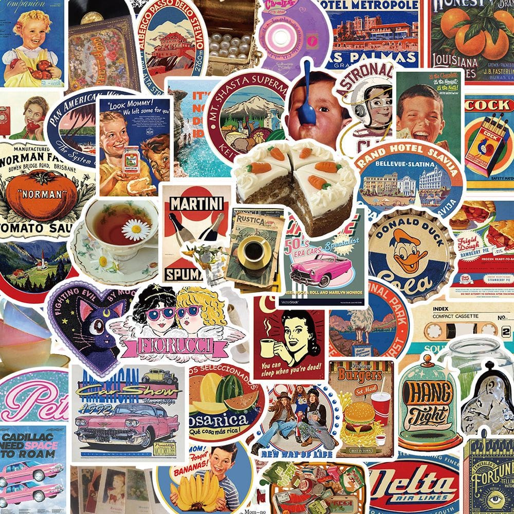 Pacote de adesivos estilo pôster retrô, 50 unidades de vinil impermeável