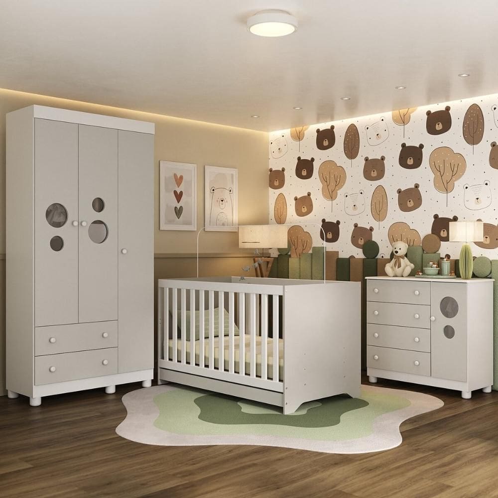 Quarto de Bebê Completo com Berço Americano 3 em 1 Bombom Multimóveis MP4622