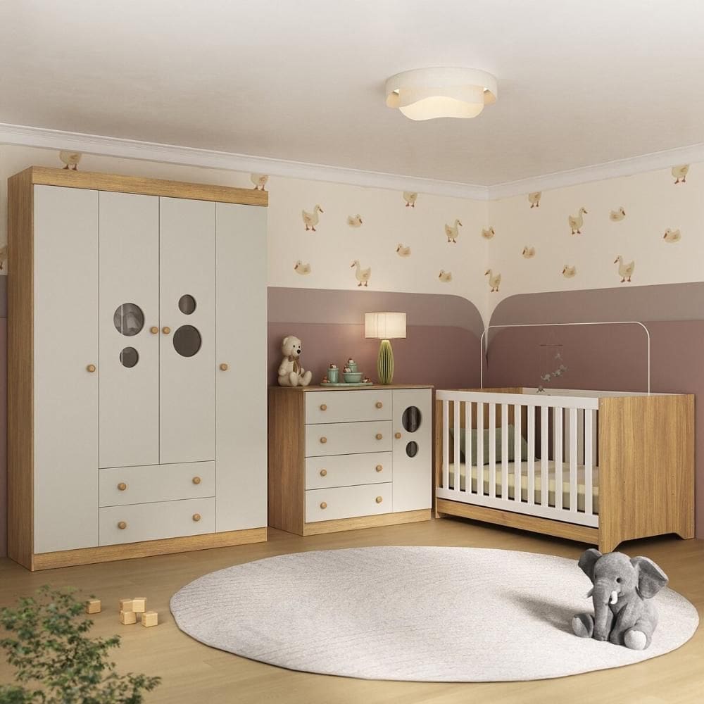 Quarto de Bebê Completo com Berço Americano 3 em 1 Pirulito Multimóveis MP4613