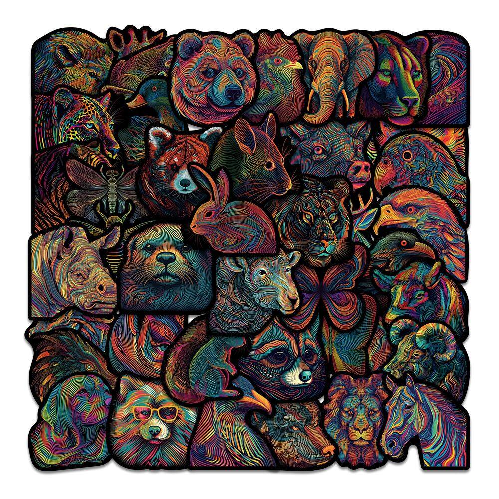 Pacote de adesivos Colorful Line Art Animal, 50 unidades de vinil impermeável