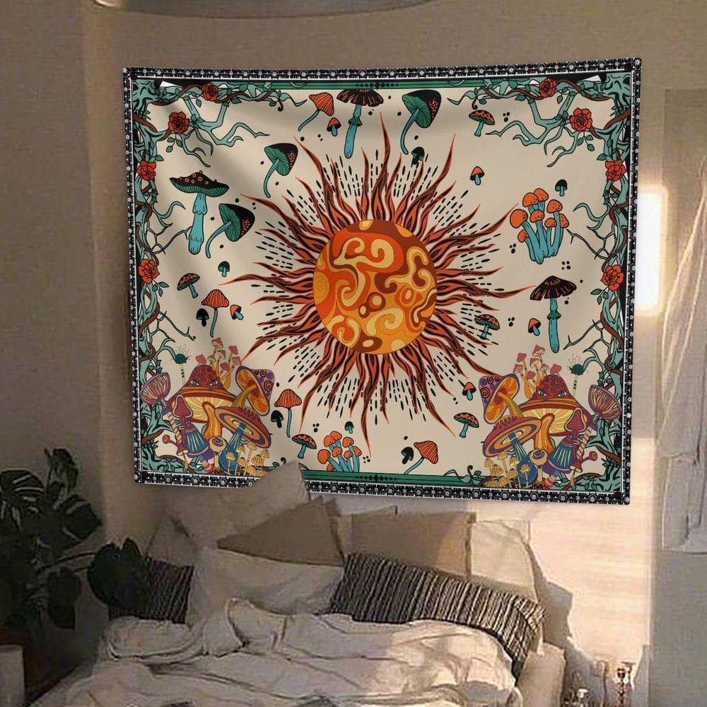 Tapeçaria para pendurar na parede Bohemian Sun Mushroom 150 cm x 130 cm