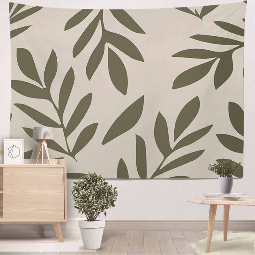 Tapeçaria para pendurar na parede com padrão de folha minimalista 150x130cm