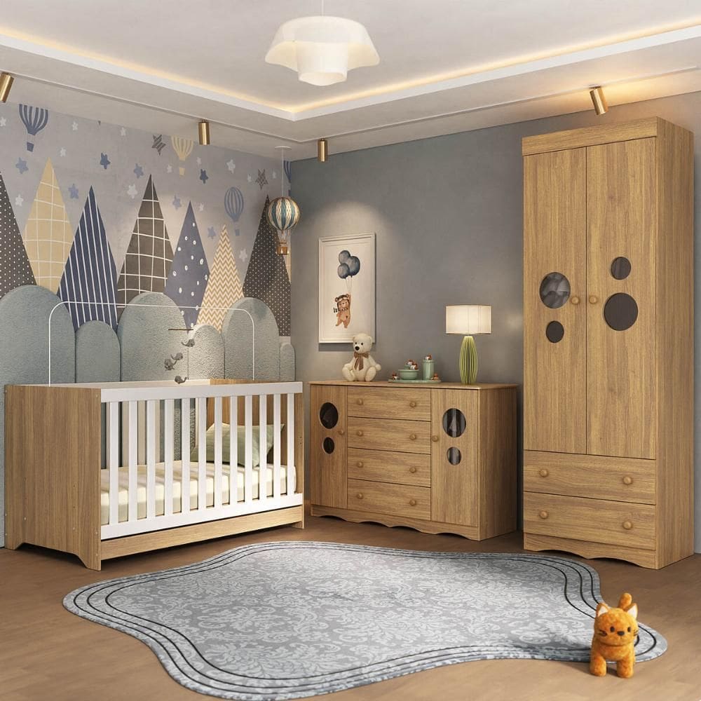 Quarto de Bebê Completo com Berço Americano 3 em 1 Sonho Multimóveis MP4627