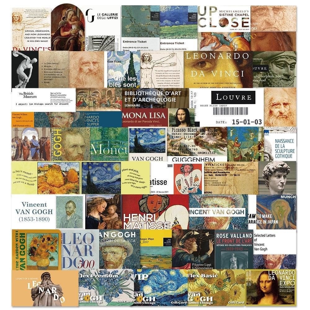 Pacote de adesivos Art Exhibition, 50 unidades de ingresso de museu vintage