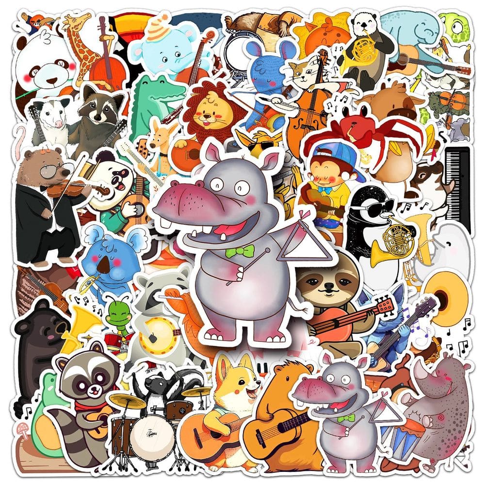 Pacote de adesivos Music Animal Theme, vinil impermeável, 50 unidades