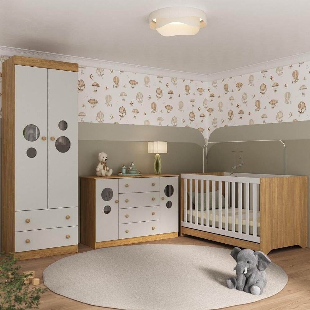 Quarto de Bebê Completo com Berço Americano 3 em 1 Pirulito Multimóveis MP4625