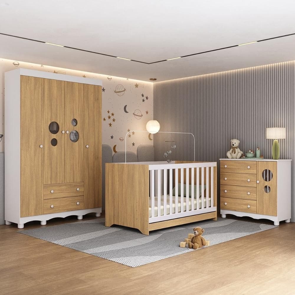 Quarto de Bebê Completo com Berço Americano 3 em 1 Suspiro Multimóveis MP4616