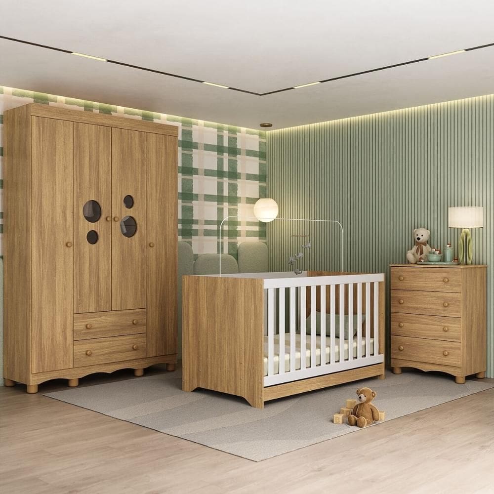 Quarto de Bebê Completo com Berço Americano 3 em 1 Suspiro Multimóveis MP4620