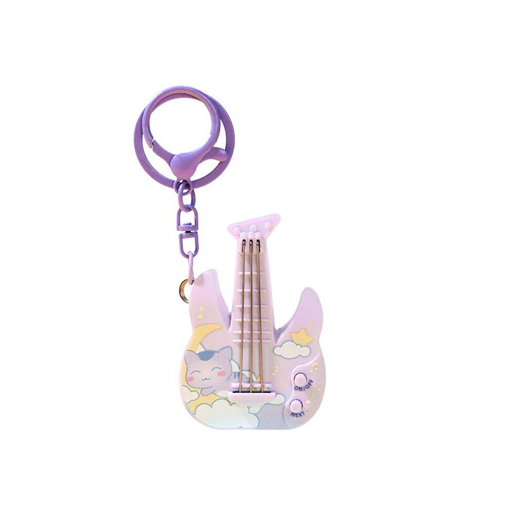 Chaveiro Cute Cartoon Animal Music Guitarra Purple Cat Design