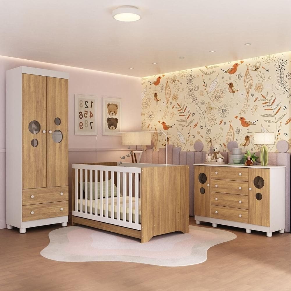 Quarto de Bebê Completo com Berço Americano 3 em 1 Bombom Multimóveis MP4626