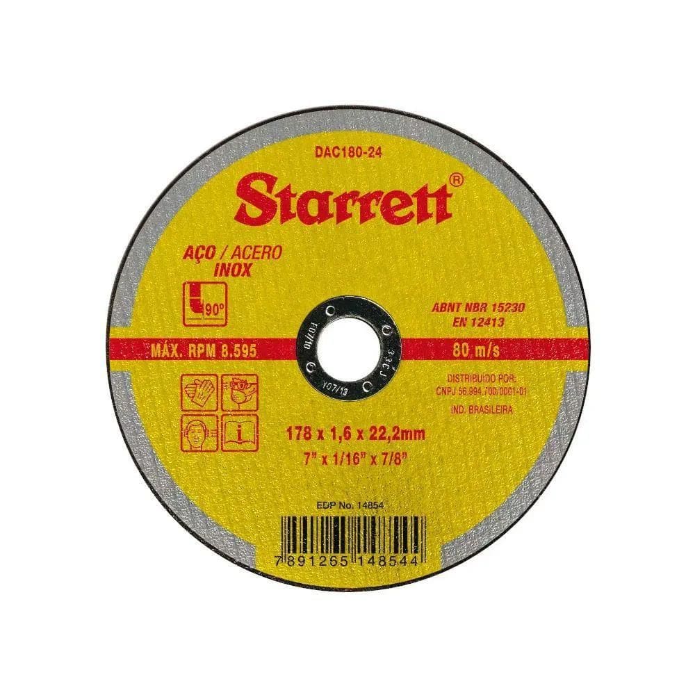 Disco De Corte 180x1.6x22mm Aço Starrett Dac180-24