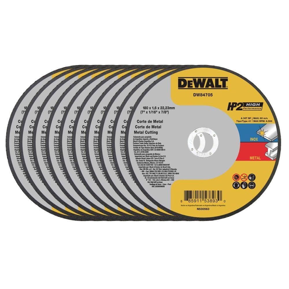 Disco De Corte 180x1.6x22mm Aço-inox Hp2 Dewalt Dw84705 - 10 Unidades