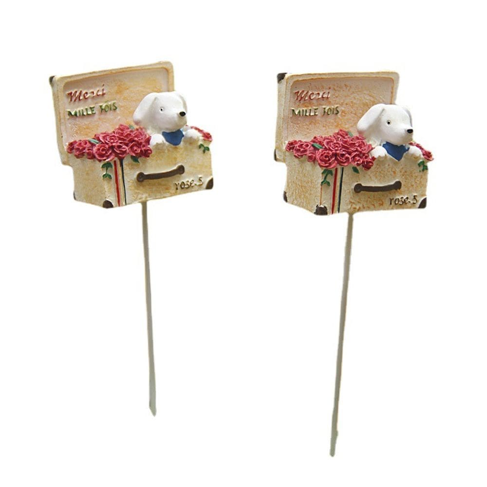 Decoração de jardim de resina, lindo cachorro com escultura em caixa de rosas