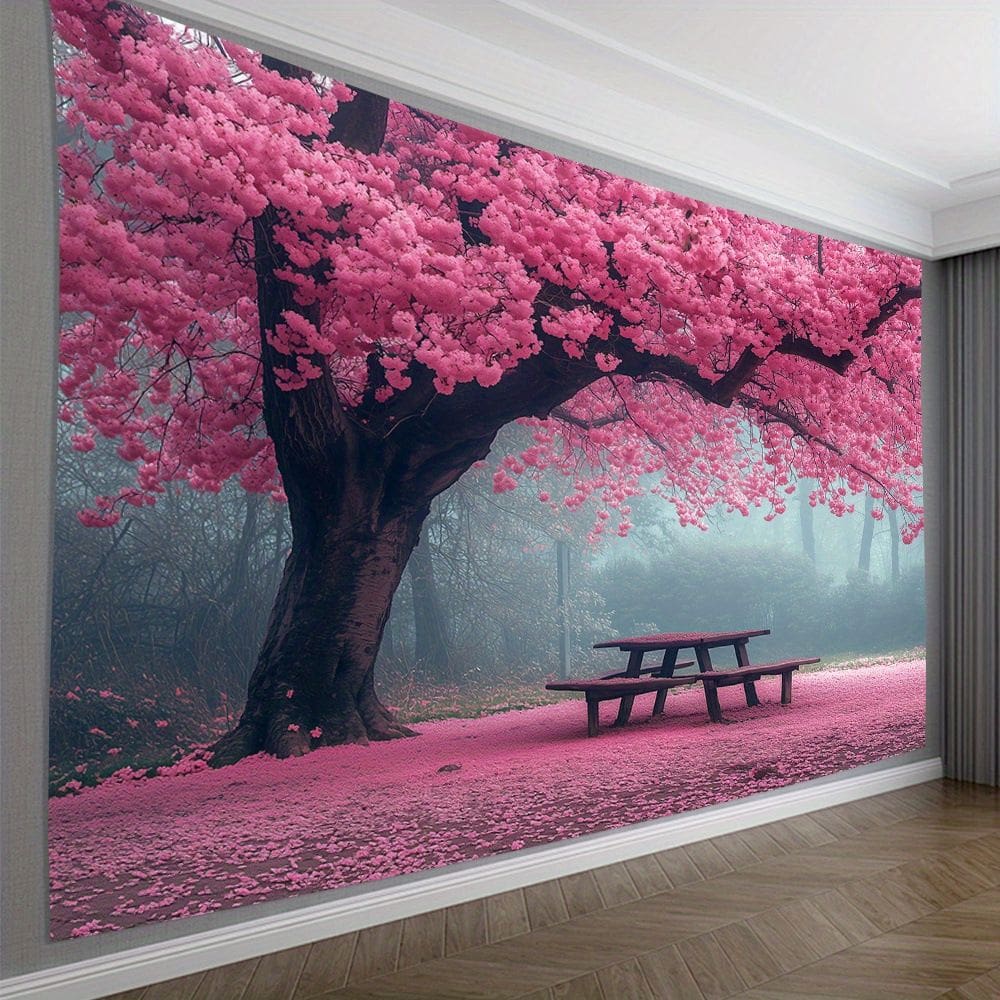 Tapeçaria para pendurar na parede Cherry Blossom Pink Sakura 150x130cm