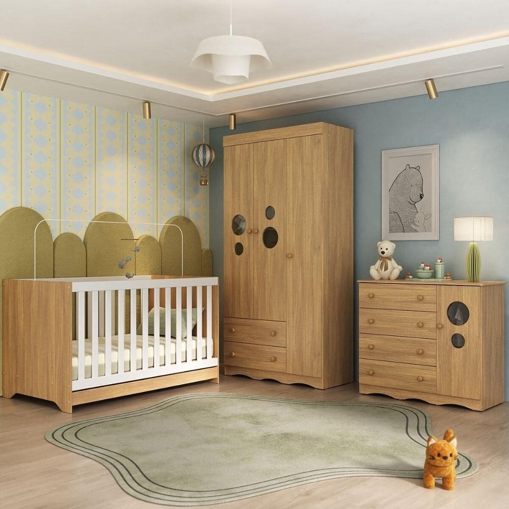 Quarto de Bebê Completo com Berço Americano 3 em 1 Sonho Multimóveis MP4623