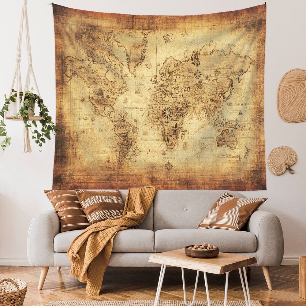 Tapeçaria Vintage World Map Flanela 130cm x 150cm