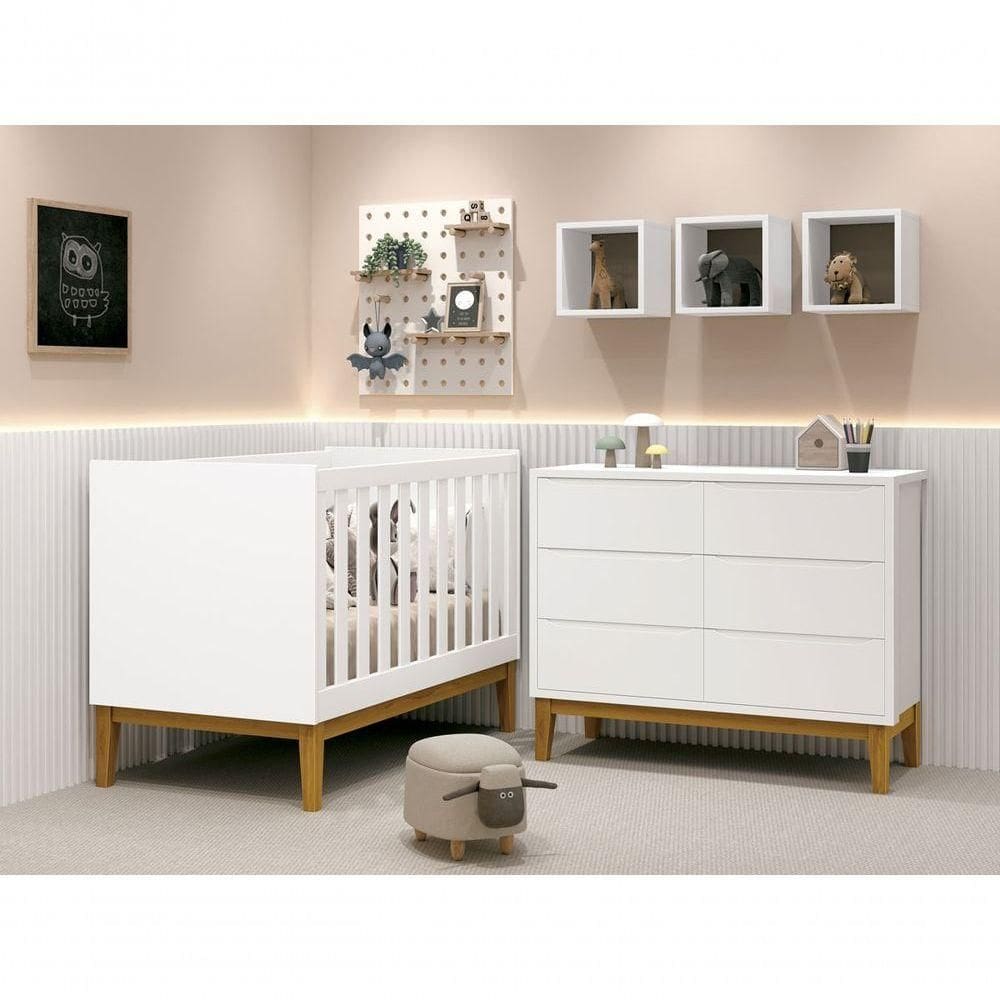 Jogo De Quarto Para Bebê Classic New Branco Fosco Com Madeira - Moveisaqui