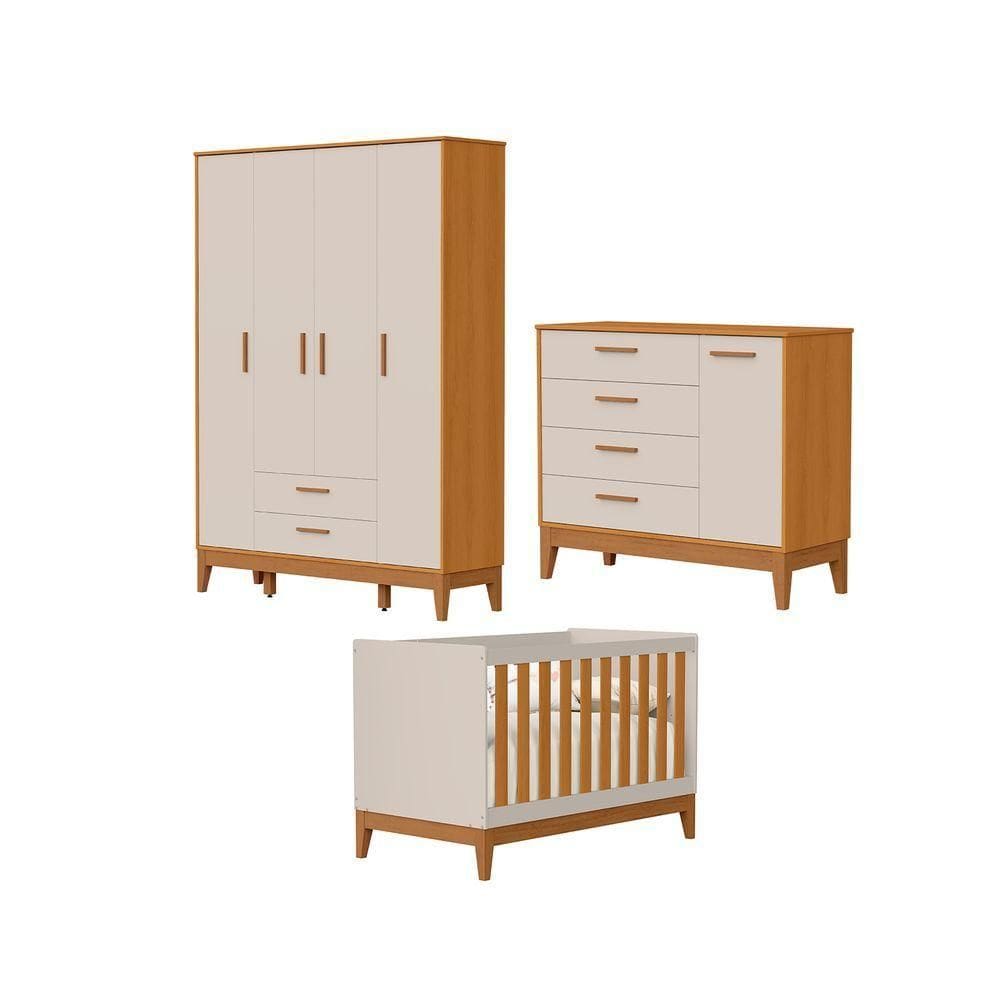 Jogo De Quarto Para Bebe Completo 4 Portas Flip Areia Com Savana