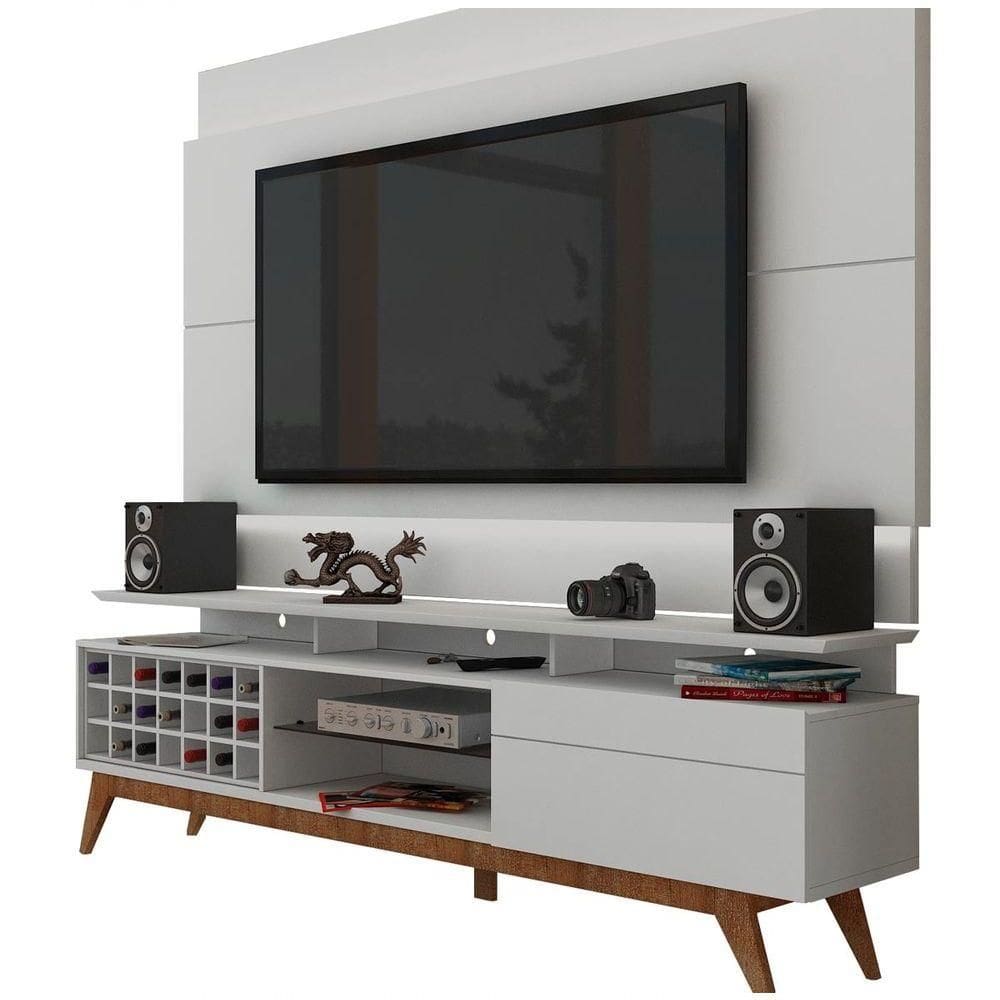 Rack Com Painel Para Tv 60 Polegadas Branco Classic +ad Com Led - Imcal Móveis