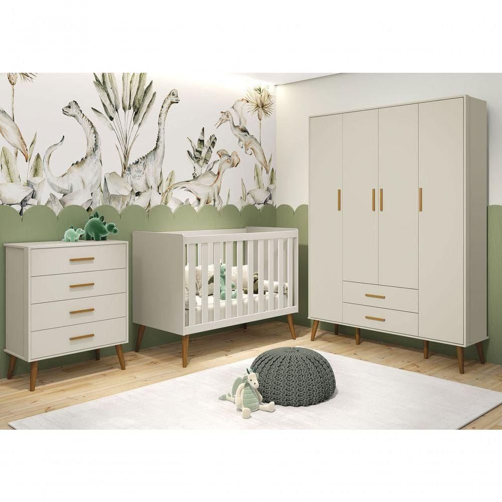 Jogo De Quarto Retrô Para Bebê Completo 4 Portas Isis Areia Fosco - Moveisaqui