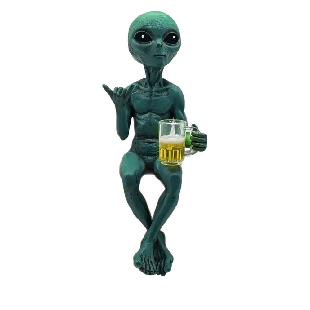 Escultura de decoração de jardim Alien Green Resin 17cm