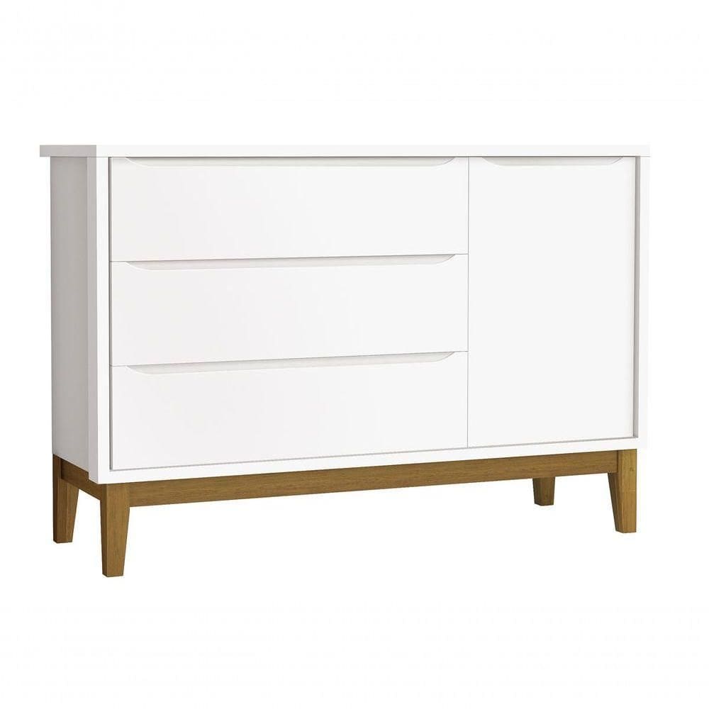 Cômoda Sapateira Classic New Branco Fosco Com Madeira - Moveisaqui